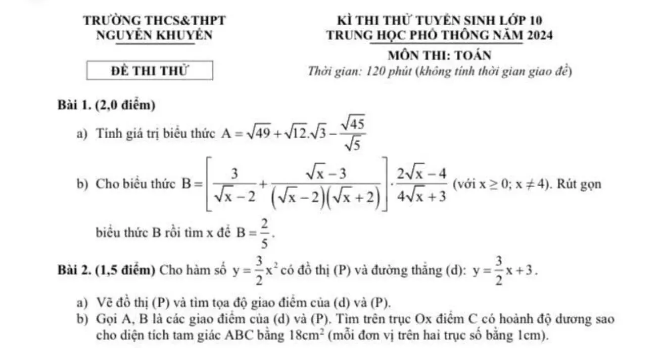 Một Số đề thi thử vào 10 năm học 2023 – 2024 ĐÀ Nẵng Phần 1