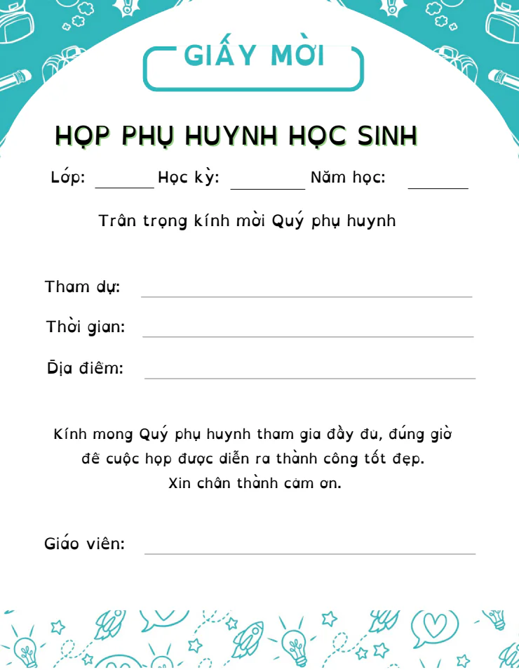 Bộ mẫu giấy mời đẹp dành cho giáo viên họp phụ huynh